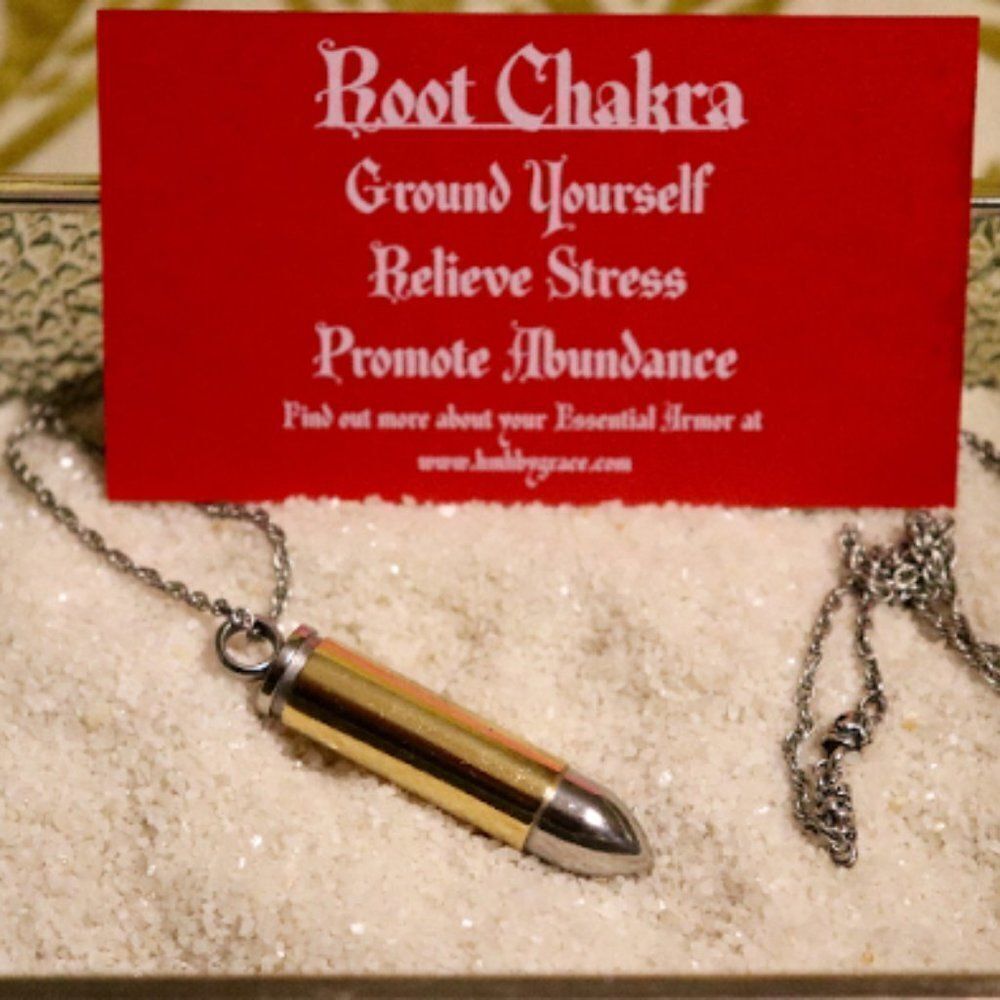 Gold & SIlver Metal Bullet Shaped Pendant Necklace w/ Sandalwood Essential Oil